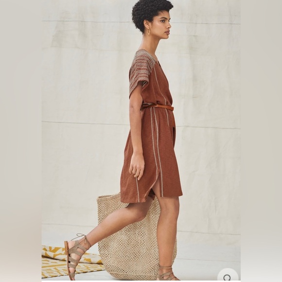 Wrap London Embroidered Cotton Jersey Kaftan Dress in Chili Size 8 - Picture 3 of 9